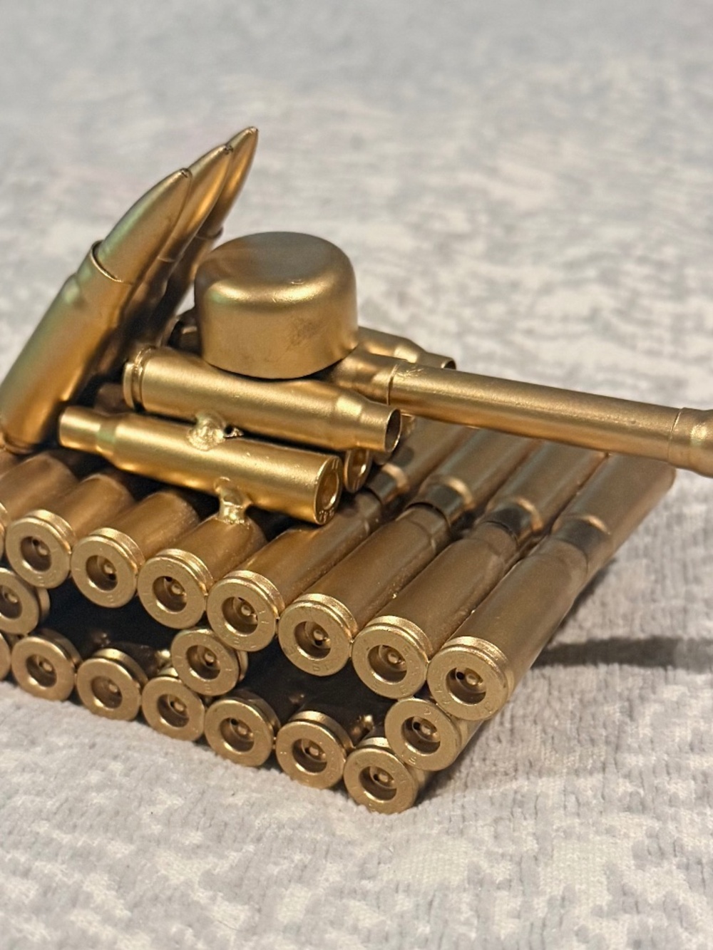 Handmade Brass Bullet Shell Casing Army Tank Sculpture - Military Decor